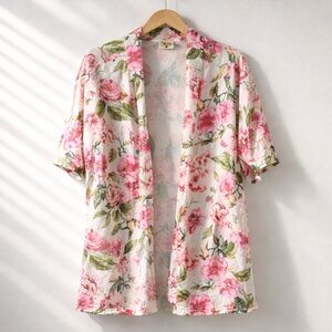 Show Me Your Mumu White Floral Rose Mid Thigh Kimono Robe Lounge CoverUp Bridal